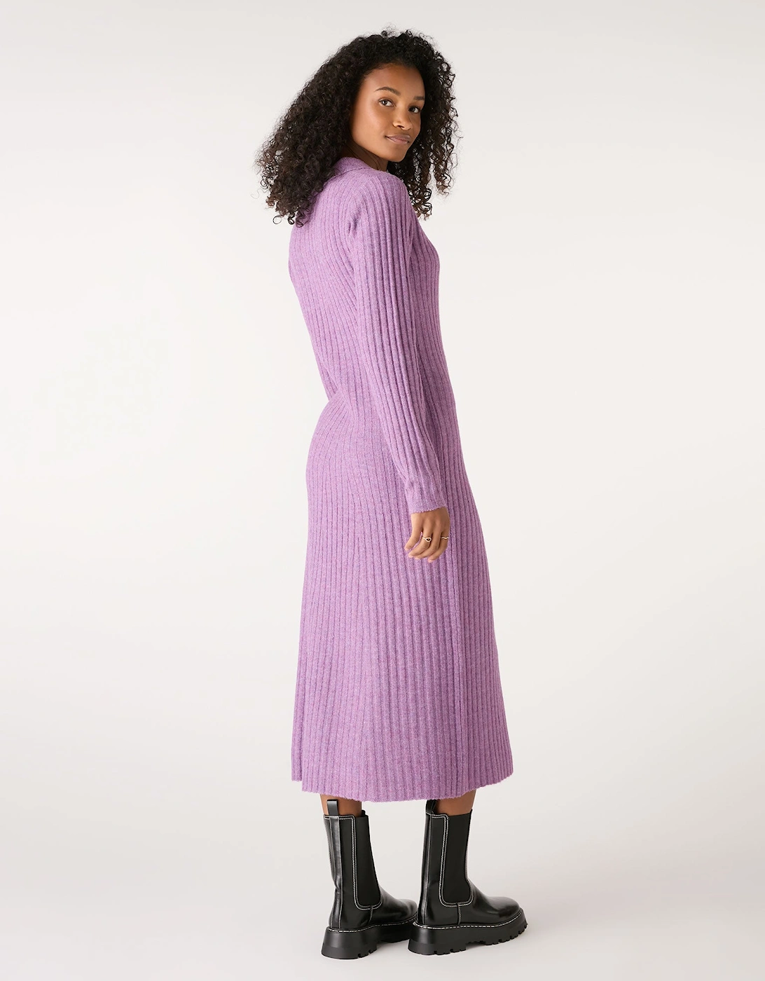 Henley Ribbed Placket Dress in Purple