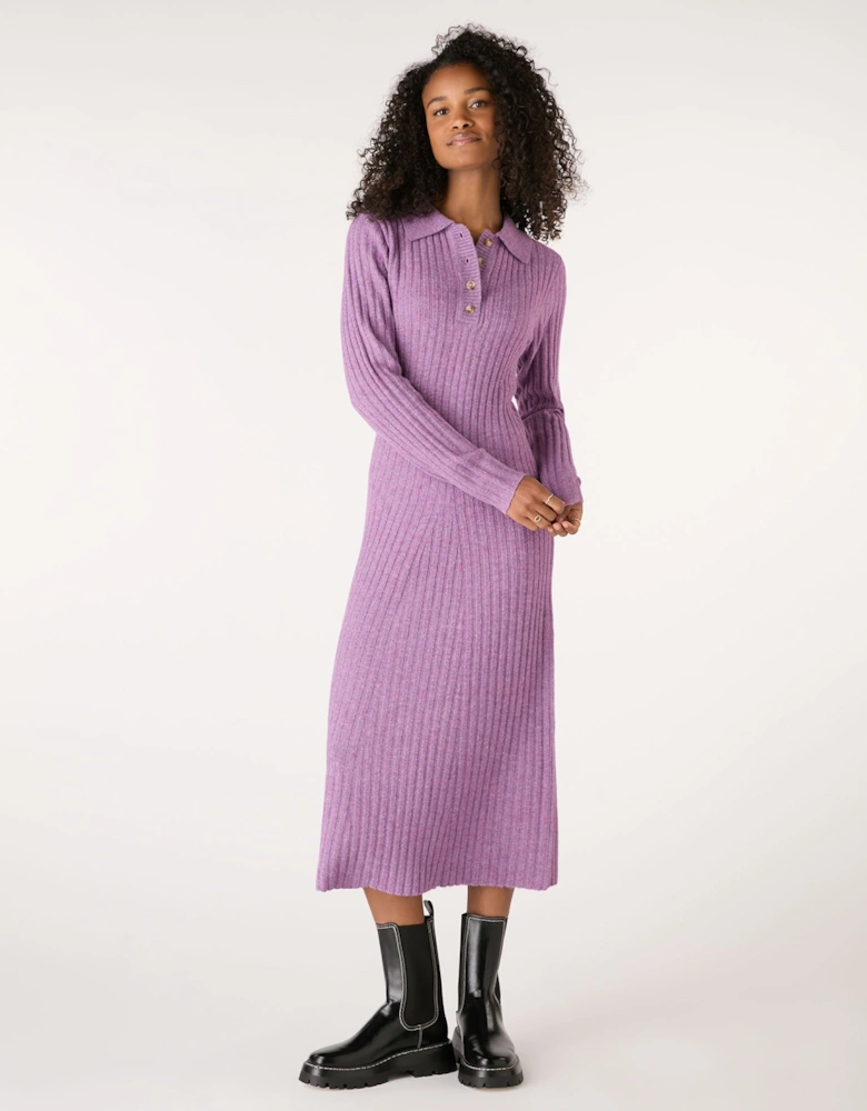 Henley Ribbed Placket Dress in Purple