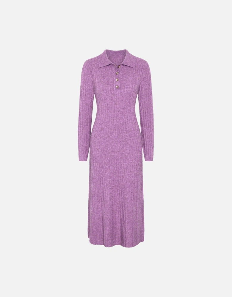 Henley Ribbed Placket Dress in Purple