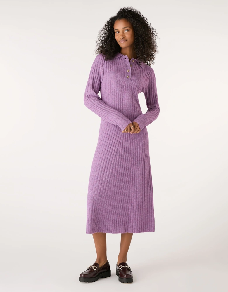 Henley Ribbed Placket Dress in Purple