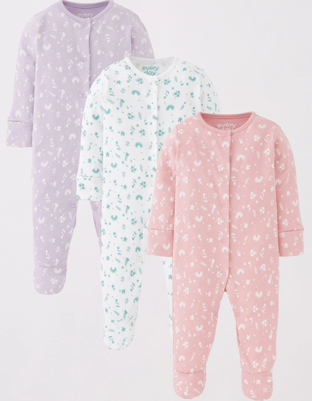 Baby Girl 3 Pack Multi Print Sleepsuit, 6 of 5