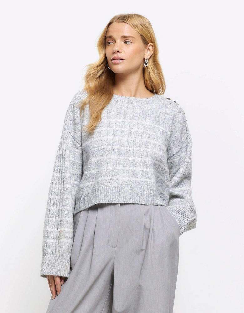 Crop Button Jumper - Grey