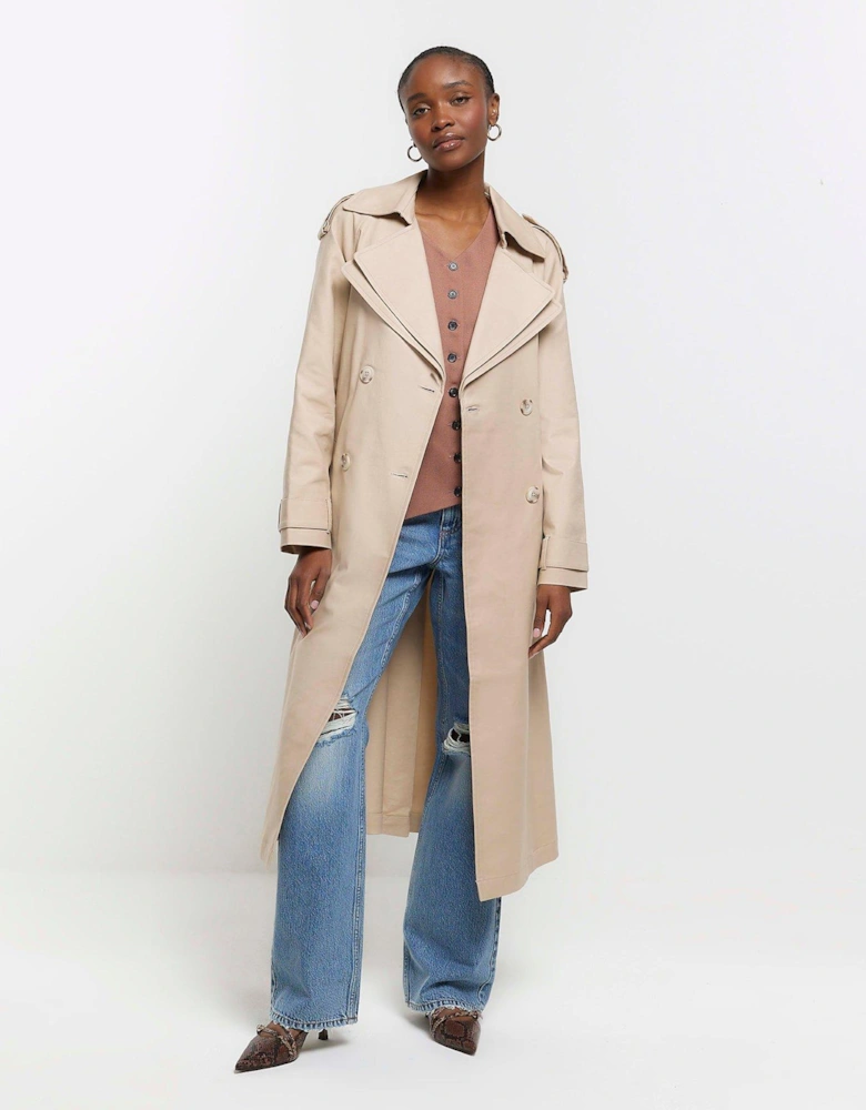 Double Collared Belted Trench - Beige