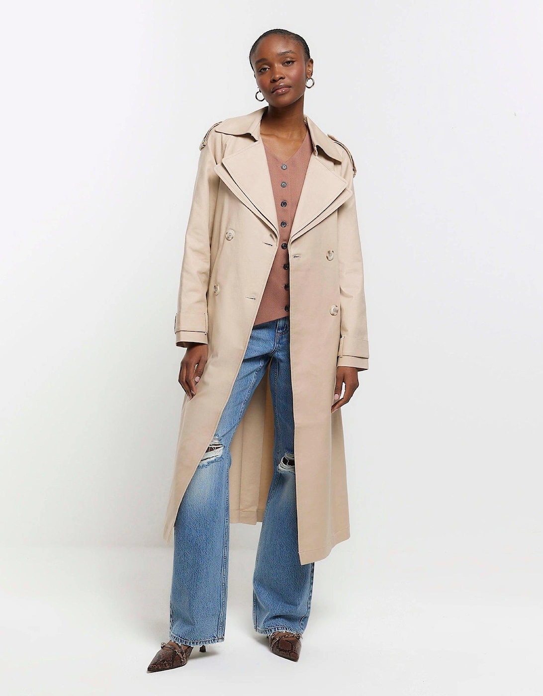 Double Collared Belted Trench - Beige, 3 of 2
