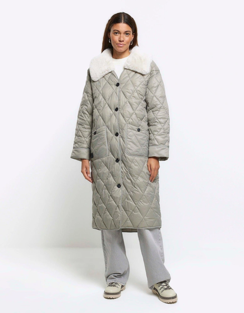 Quilted Longline Coat - Grey