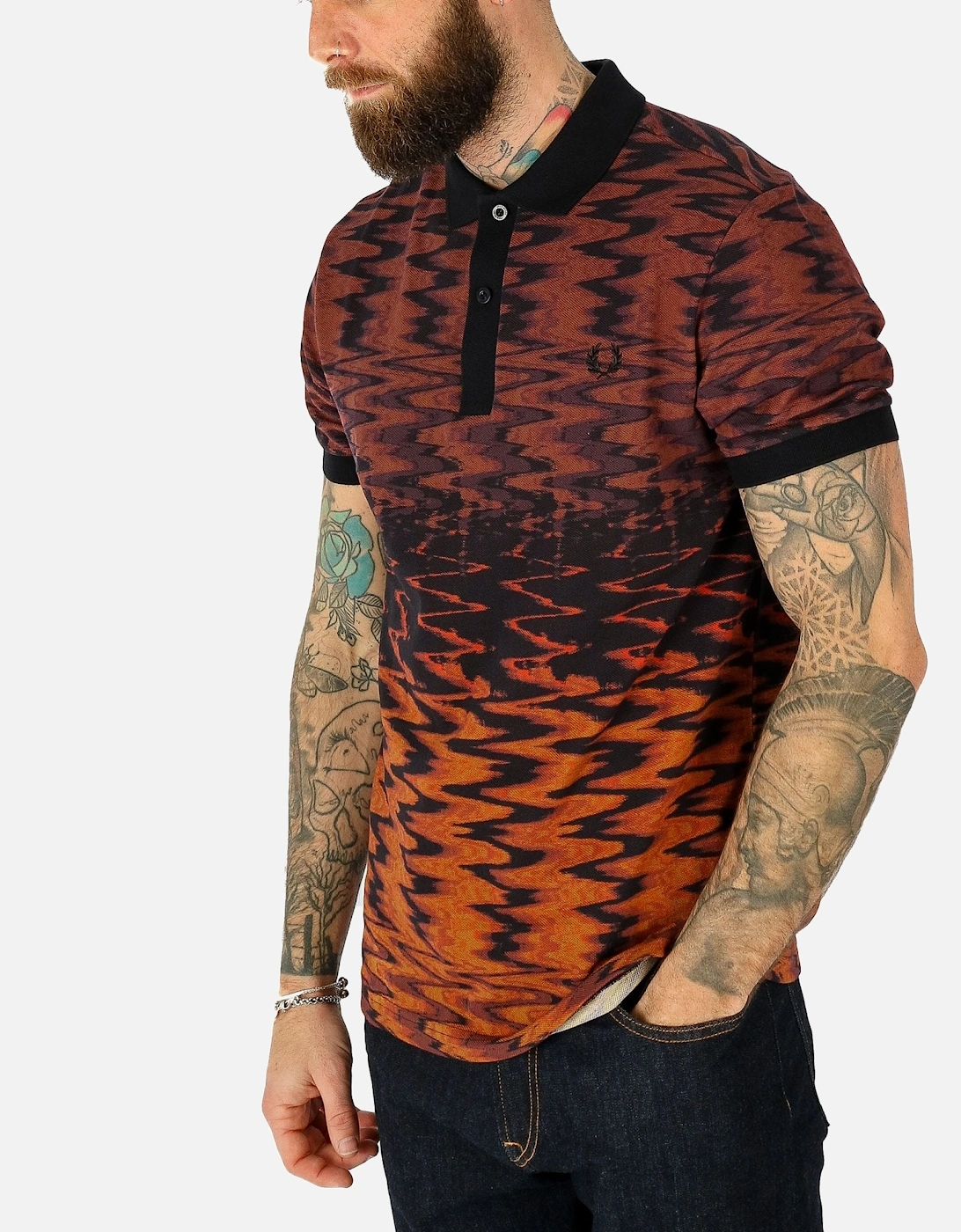 Wave Graphic Black Polo Shirt