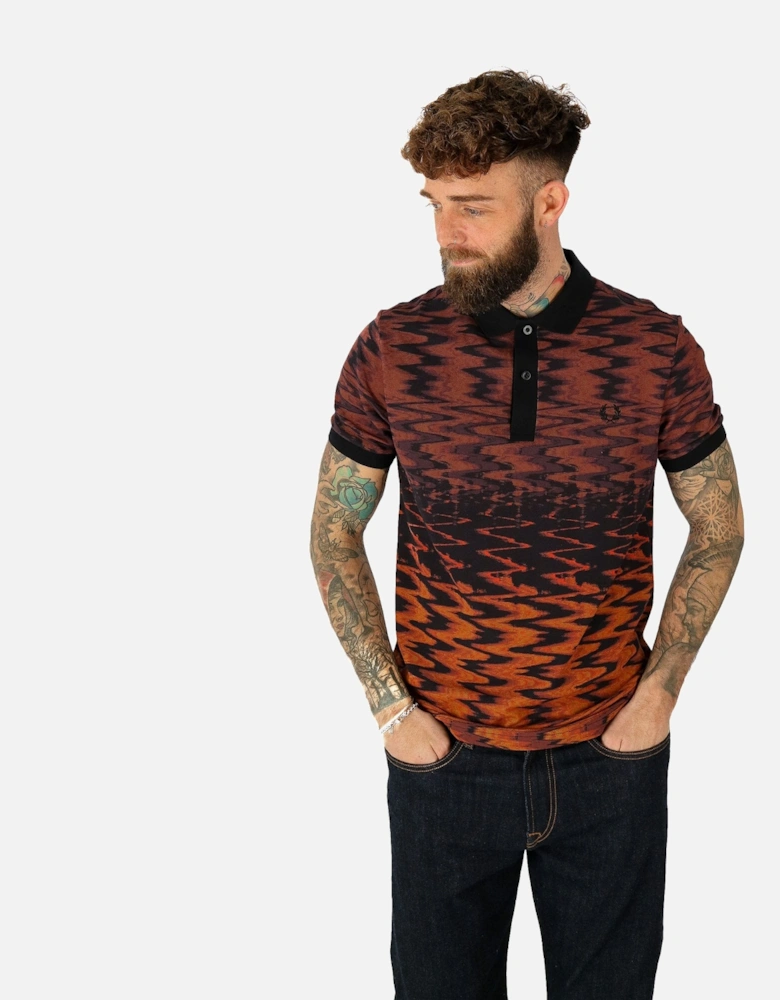 Wave Graphic Black Polo Shirt