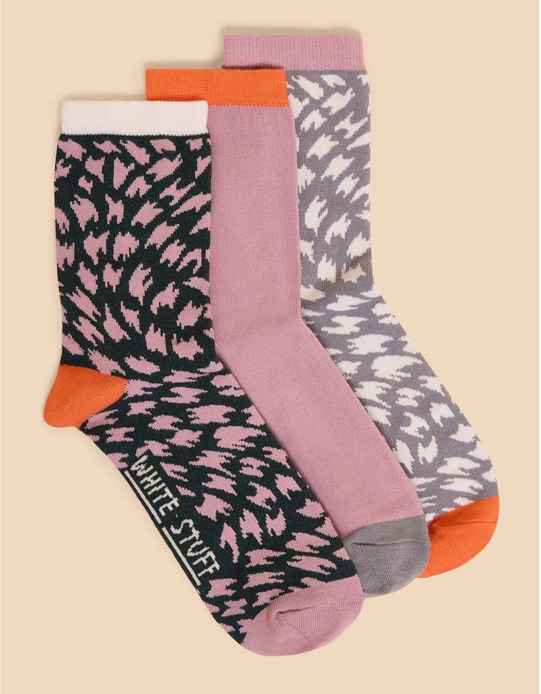 3 Pack Brushstroke Ankle Sock - Pink