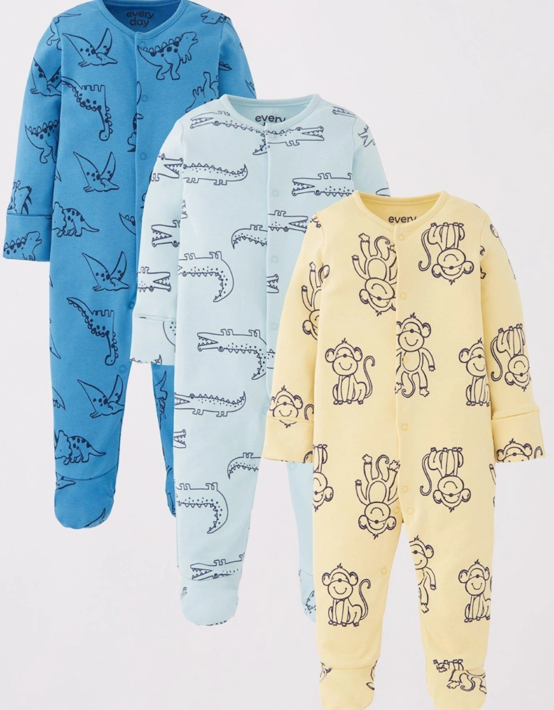 Baby Boy 3 Pack Multi Print Sleepsuit - Multi