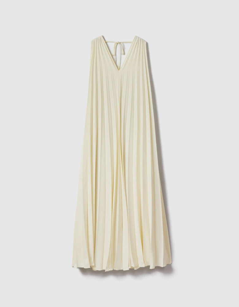 Pleated Cape Sleeve Midi Dress