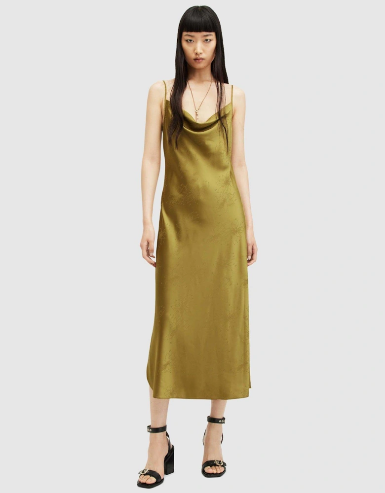 Hadley Jacquard Midi Slip Dress - Khaki Green