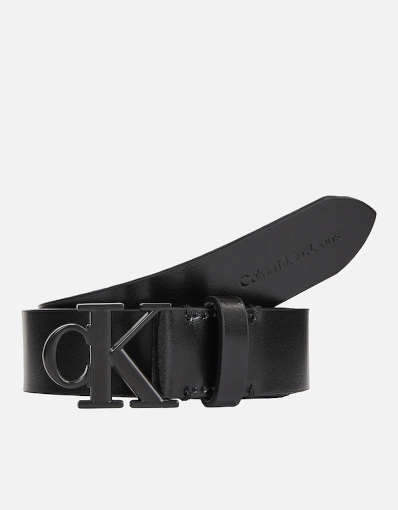 Jeans Round Mono Pebble-Grained Leather Belt