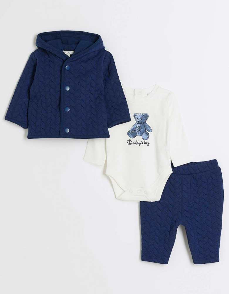 Baby Baby Boys Nary Quilted Bear Hood Jacket Set - Navy