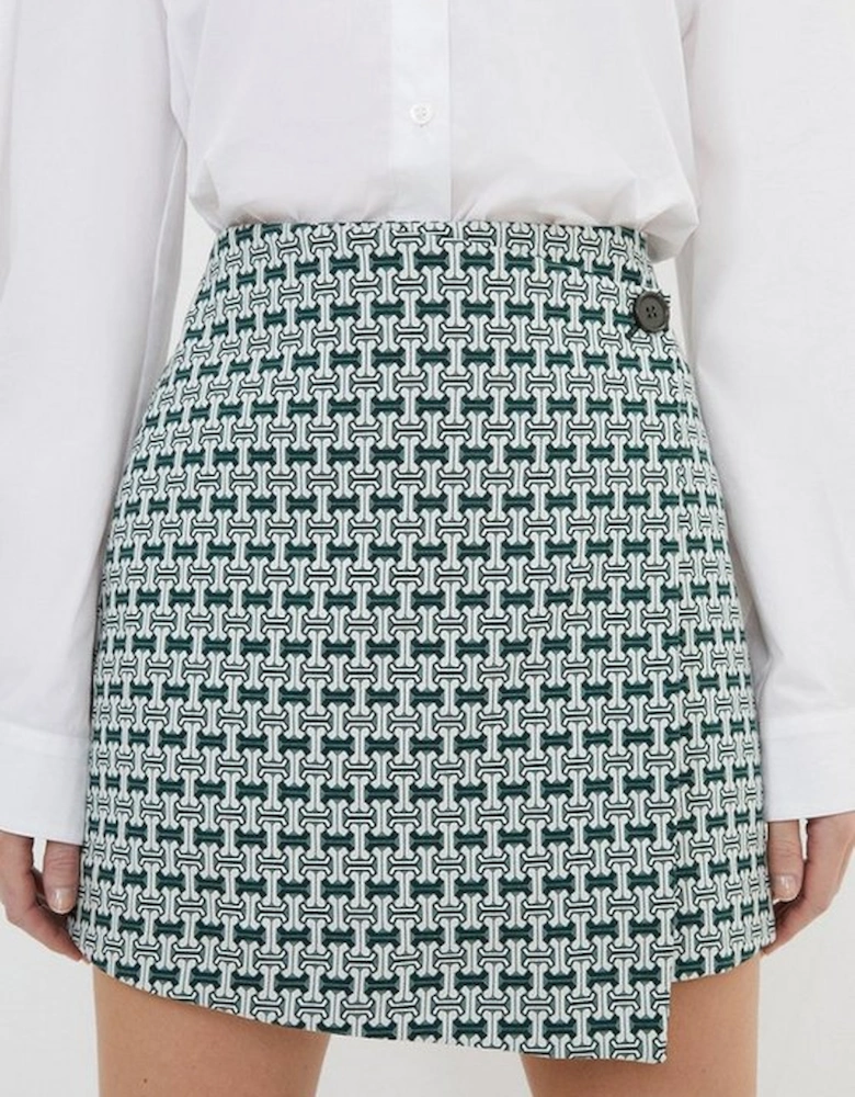 Petite Geo Jacquard Button Detail Mini Skirt