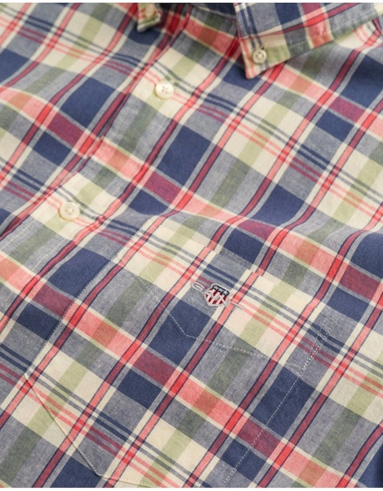 Reg Cotton Linen Check Ss Shirt Dusty Blue Sea