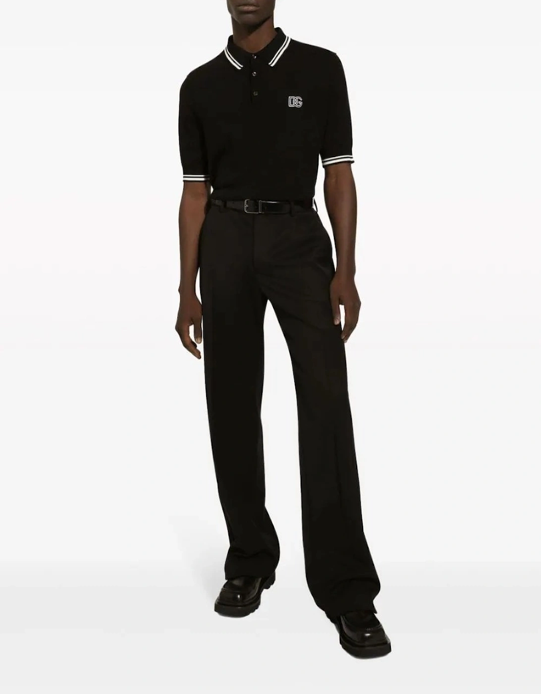 Logo-Embroidered Stripe Detailed Polo Black