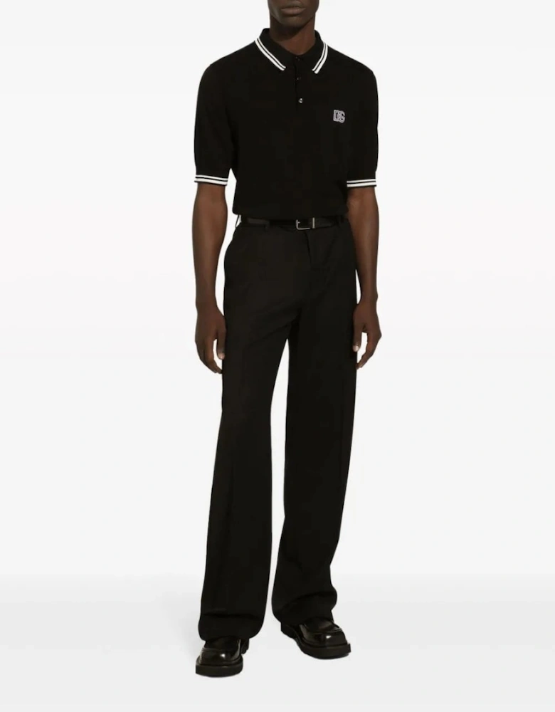 Logo-Embroidered Stripe Detailed Polo Black