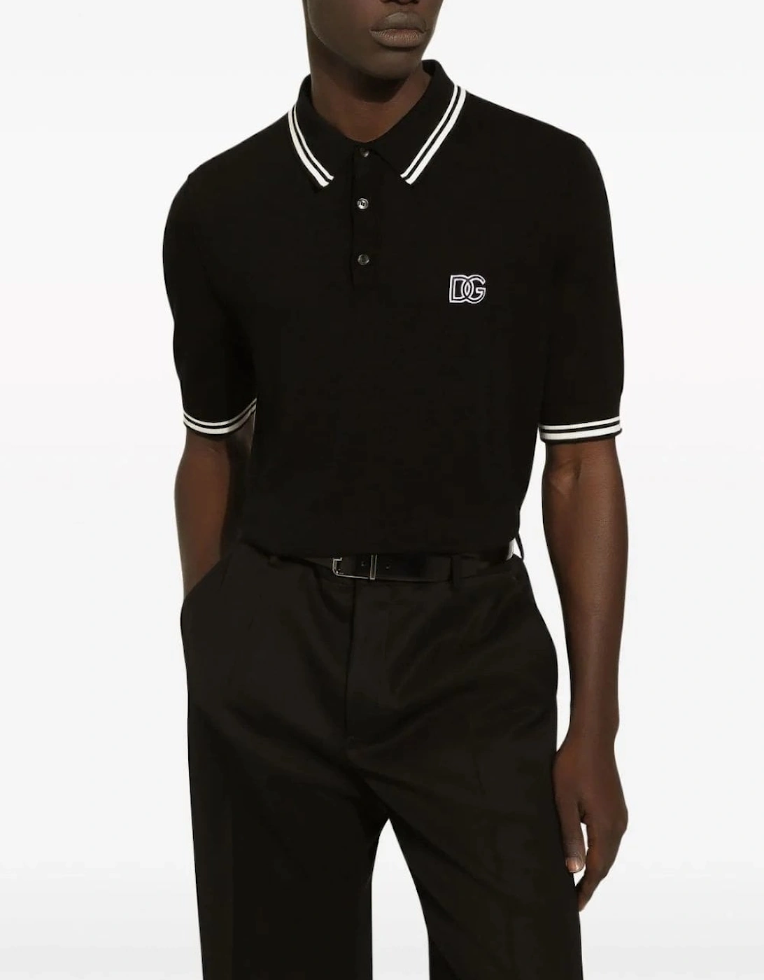 Logo-Embroidered Stripe Detailed Polo Black