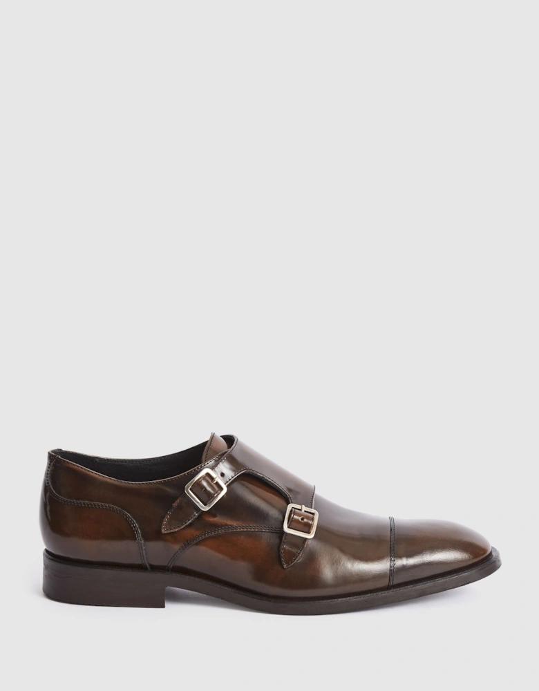 High Shine Leather Monk Strap Shoes