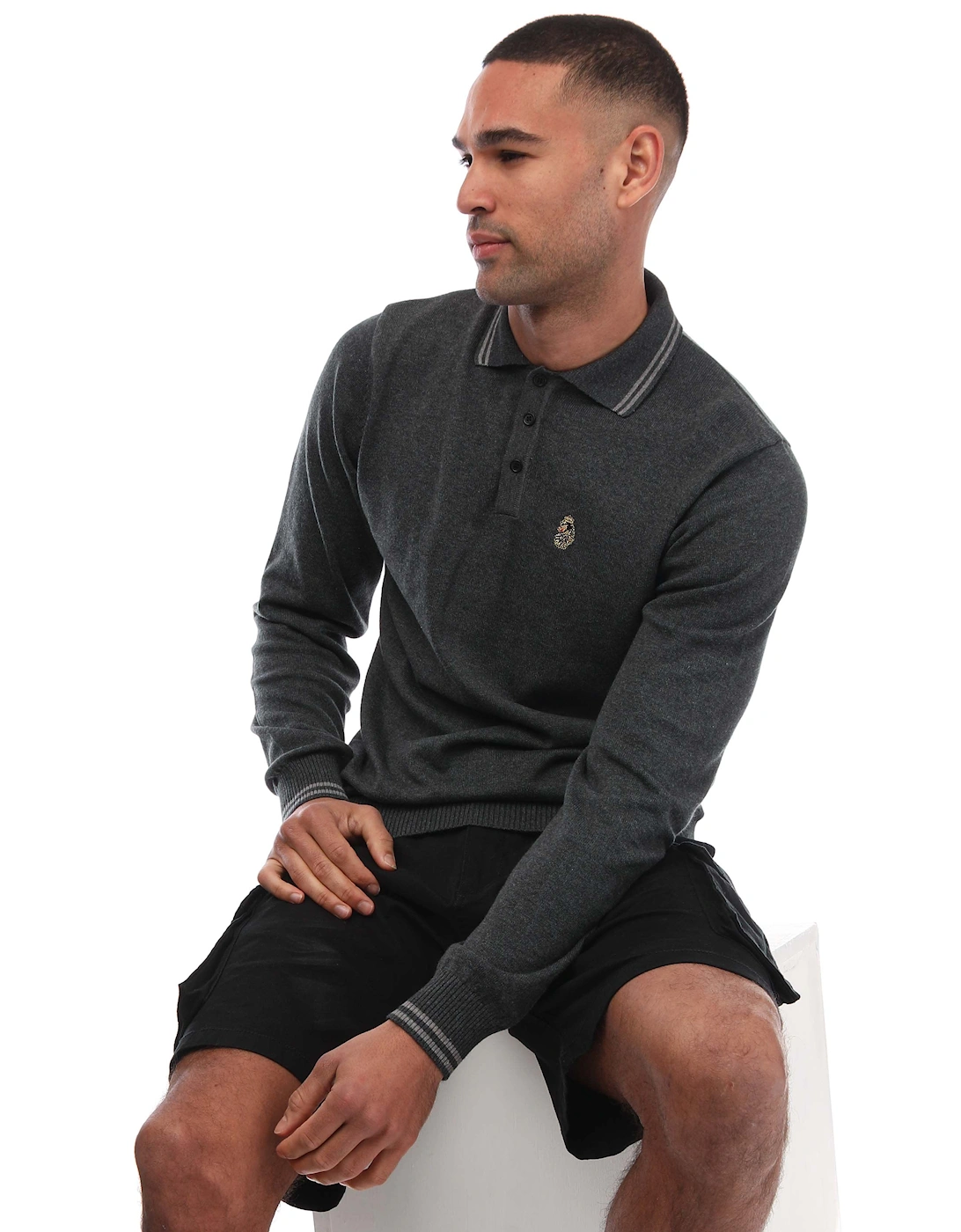 Mens Milk Tip Knitted Polo Shirt