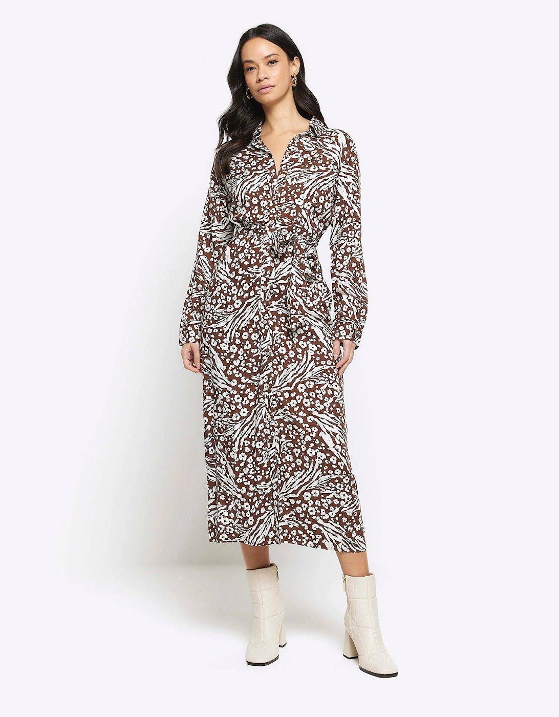 Animal Print Shirt Dress - Brown, 3 of 2