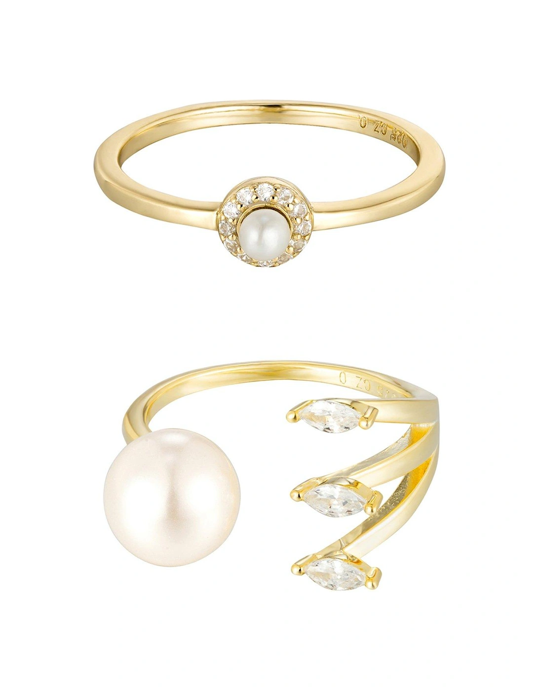 18ct Gold Plated Sterling Silver Pearl and CZ Stacking Ring Set, 2 of 1