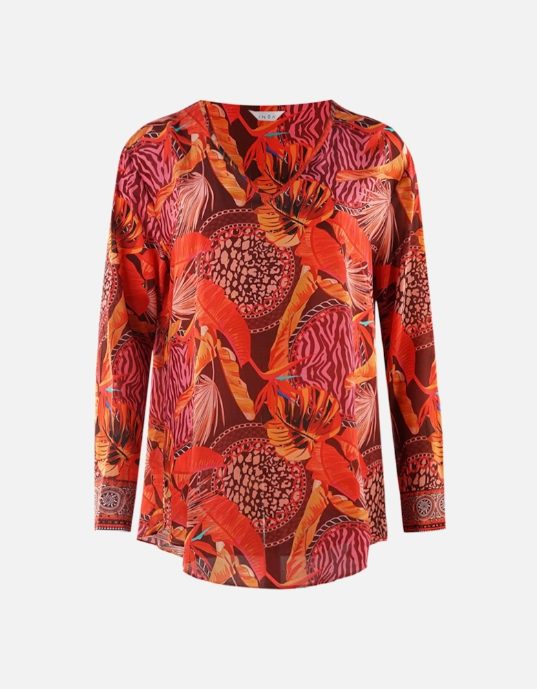 Congo Rainforest 1202115 Long Sleeve Red Silk Fish Top