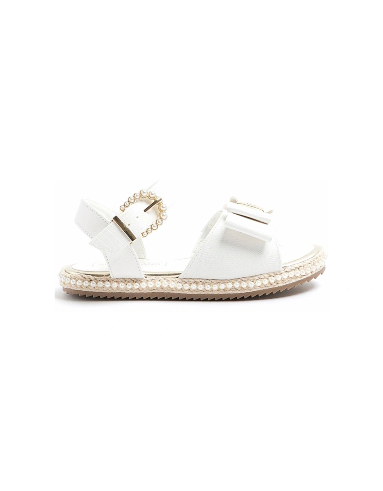 Mini Girls Pearl Trim Bow Sandals - White