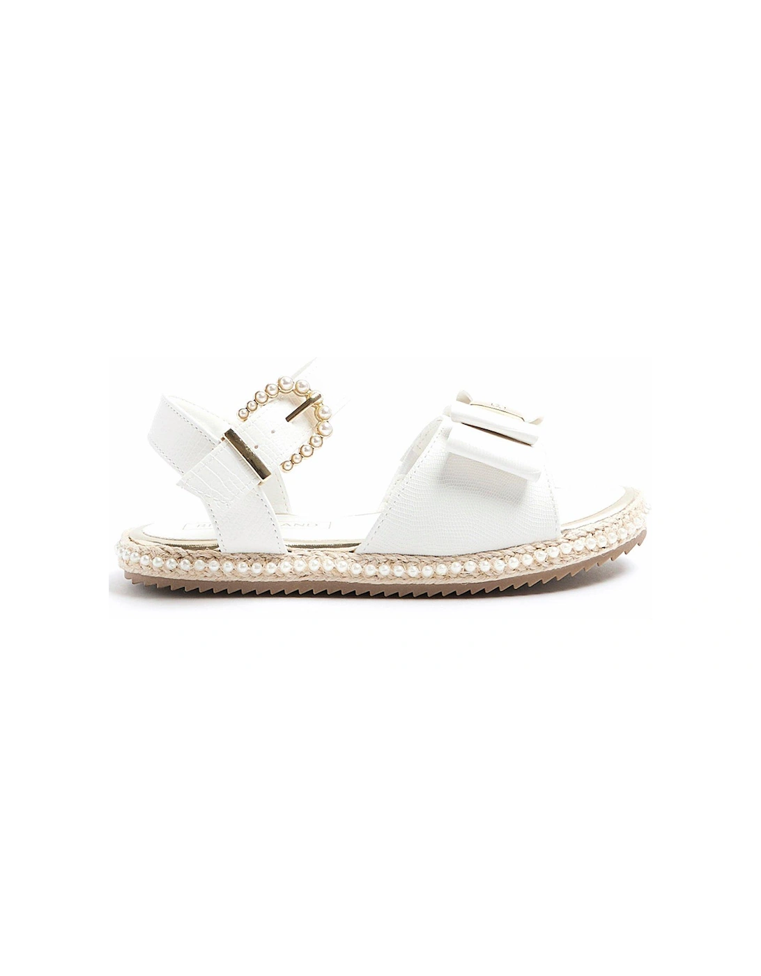 Mini Girls Pearl Trim Bow Sandals - White, 6 of 5