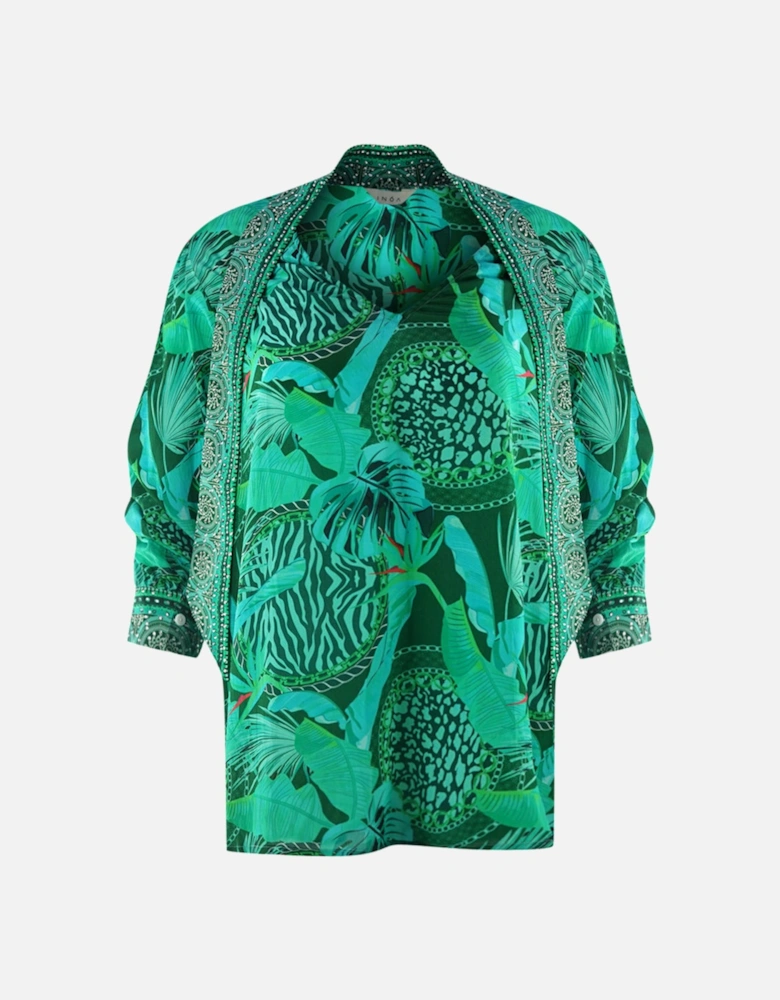 Valdivian Rainforest 1202114 Green Long Sleeve Blouse Silk Shirt