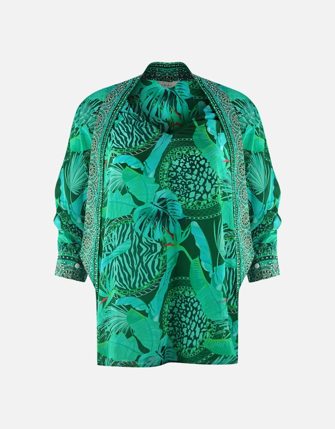 Valdivian Rainforest 1202114 Green Long Sleeve Blouse Silk Shirt, 3 of 2