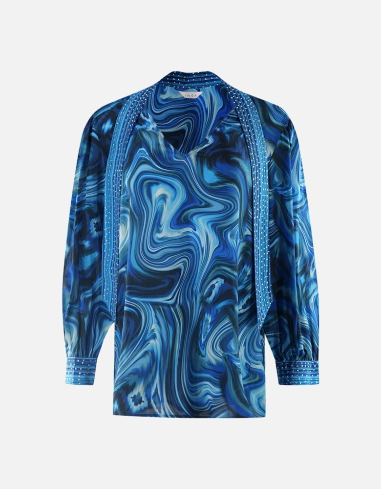 The Blue Nile 1202113 Blue Long Sleeve Blouse Silk Shirt