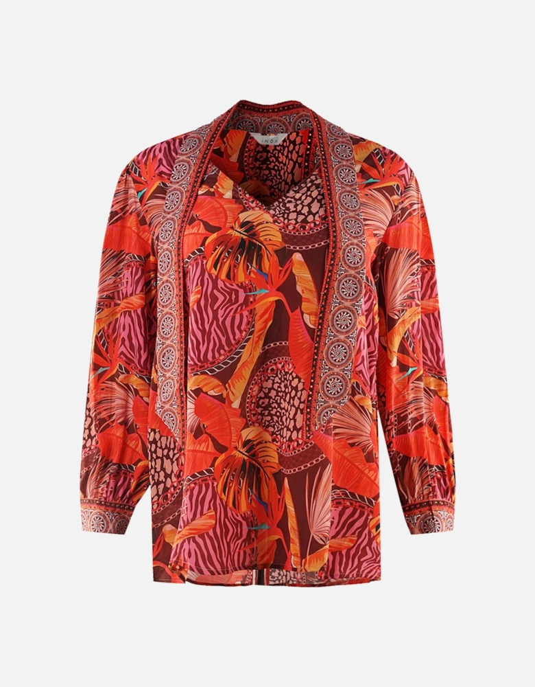 Congo Rainforest 1202115 Red Long Sleeve Blouse Silk Shirt