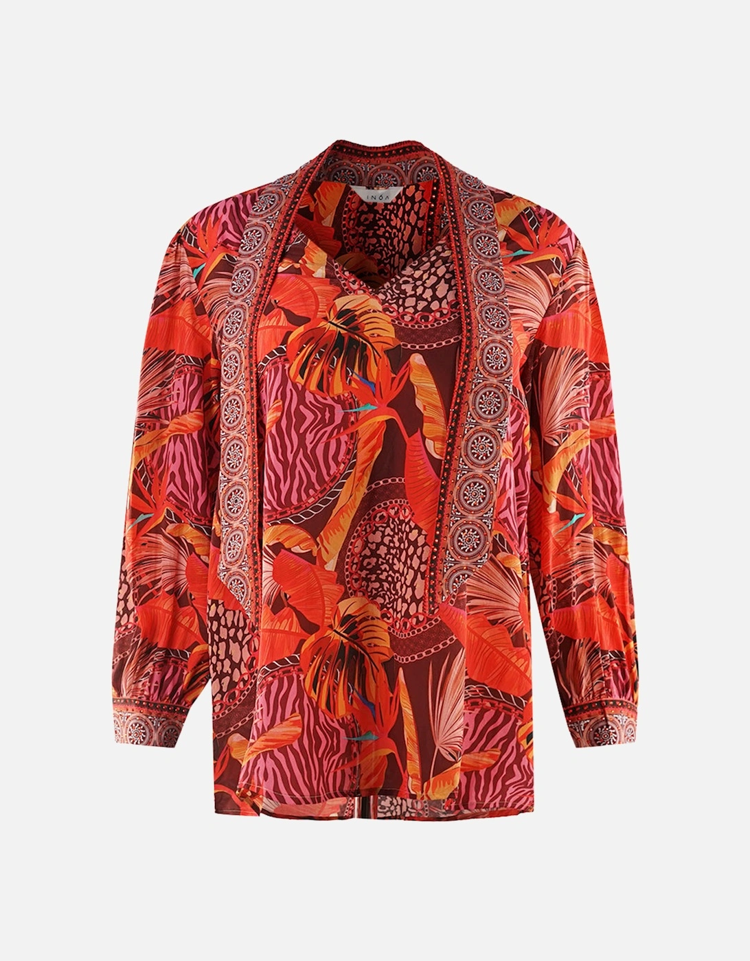 Congo Rainforest 1202115 Red Long Sleeve Blouse Silk Shirt, 3 of 2