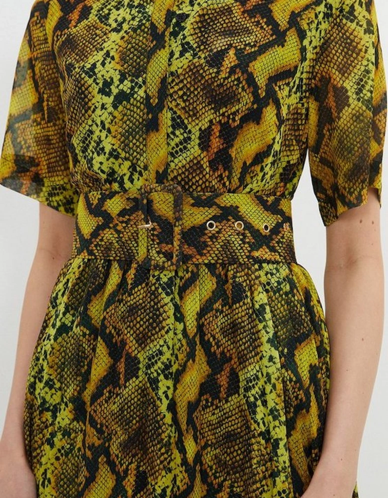 Snake Print Georgette Woven Shirt Mini Dress