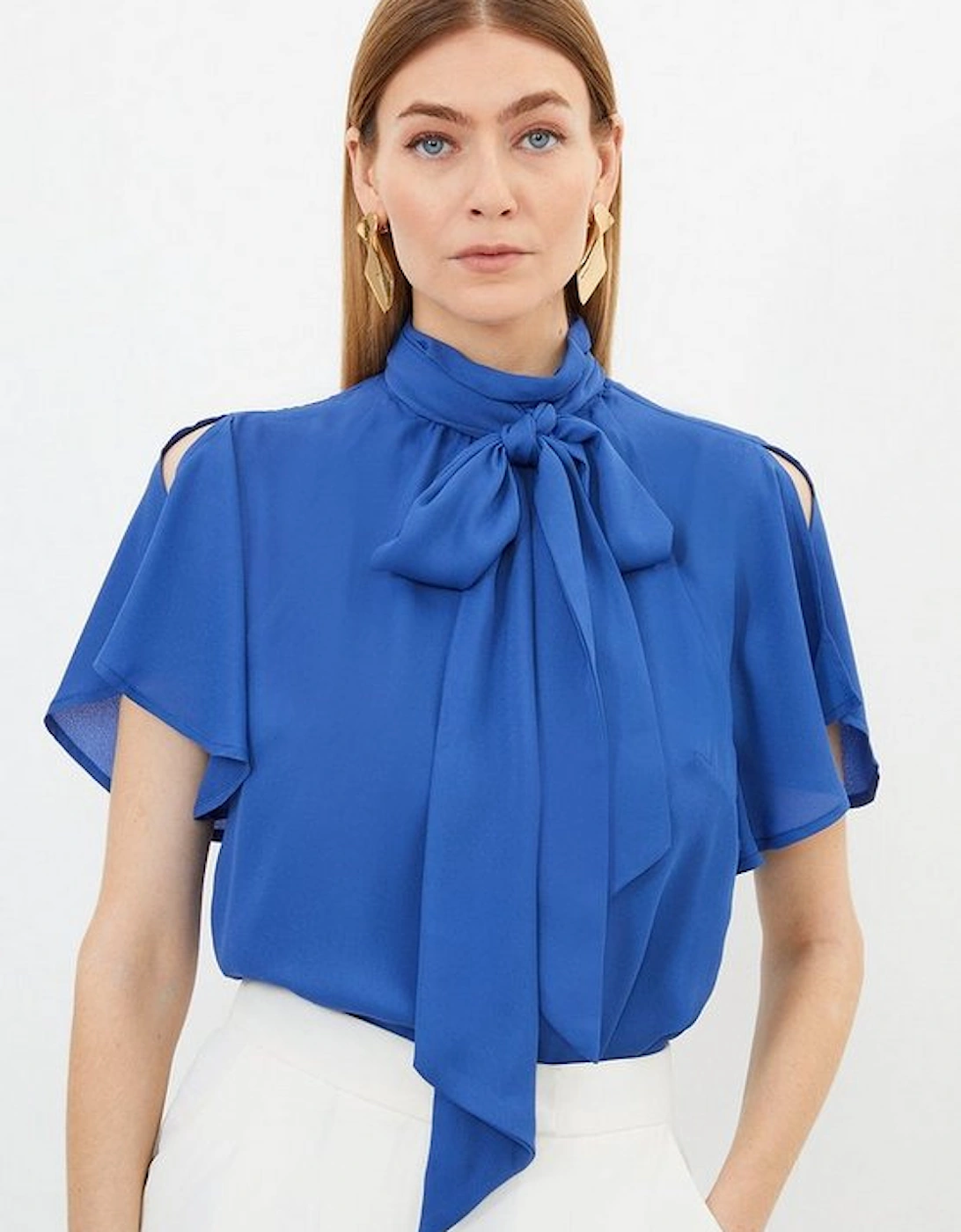 Georgette Woven Tie Neck Ruffle Blouse, 5 of 4
