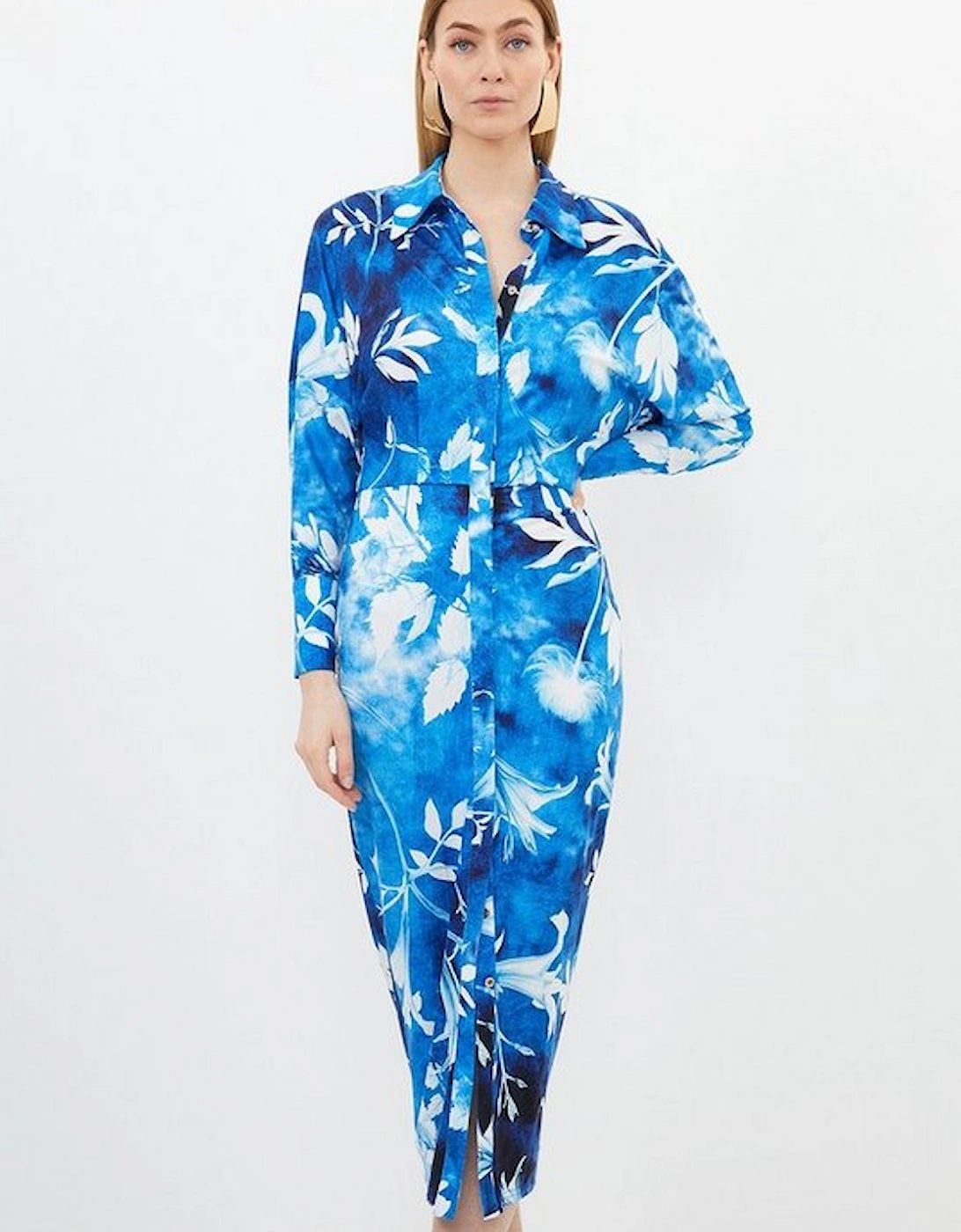 Pressed Floral Print Jersey Crepe Maxi Shirt Dress, 5 of 4