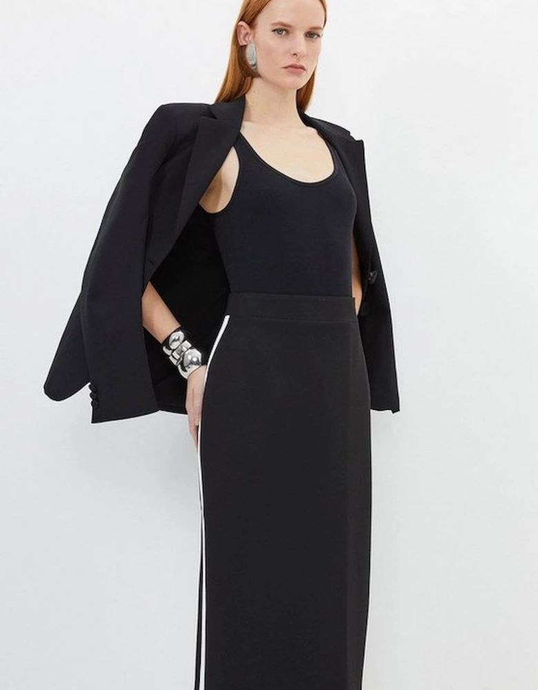 Compact Stretch Contrast Panel Tailored Maxi Pencil Skirt