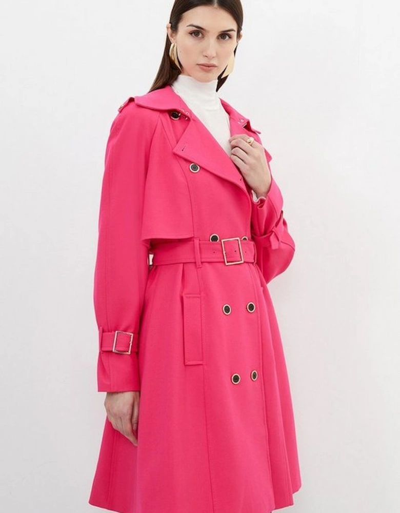 Tailored Compact Stretch Full Skirt Belted Trench Coat