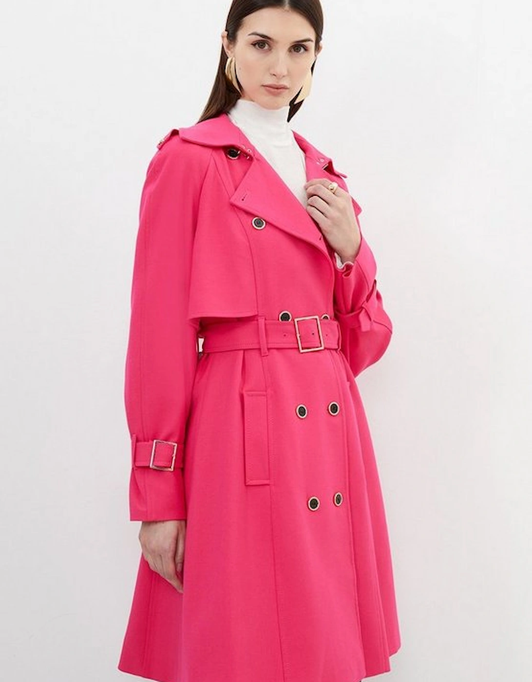 Tailored Compact Stretch Full Skirt Belted Trench Coat, 5 of 4