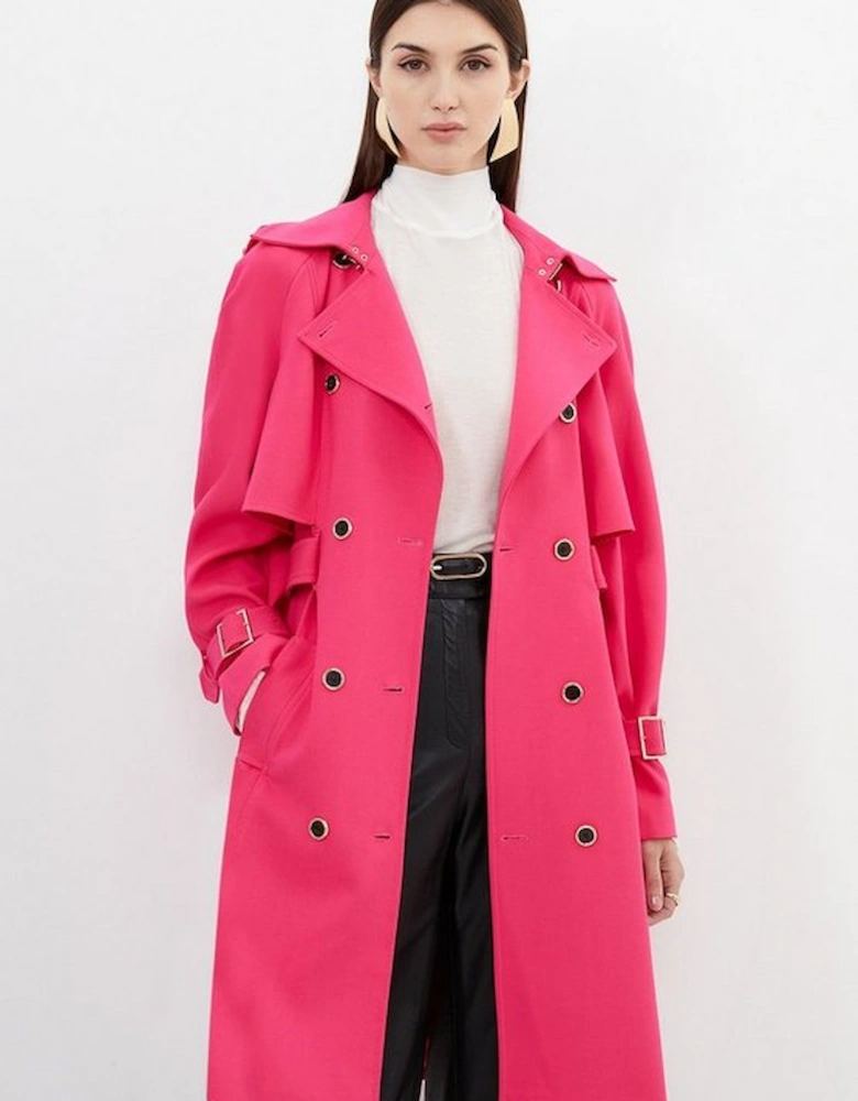 Tailored Compact Stretch Full Skirt Belted Trench Coat
