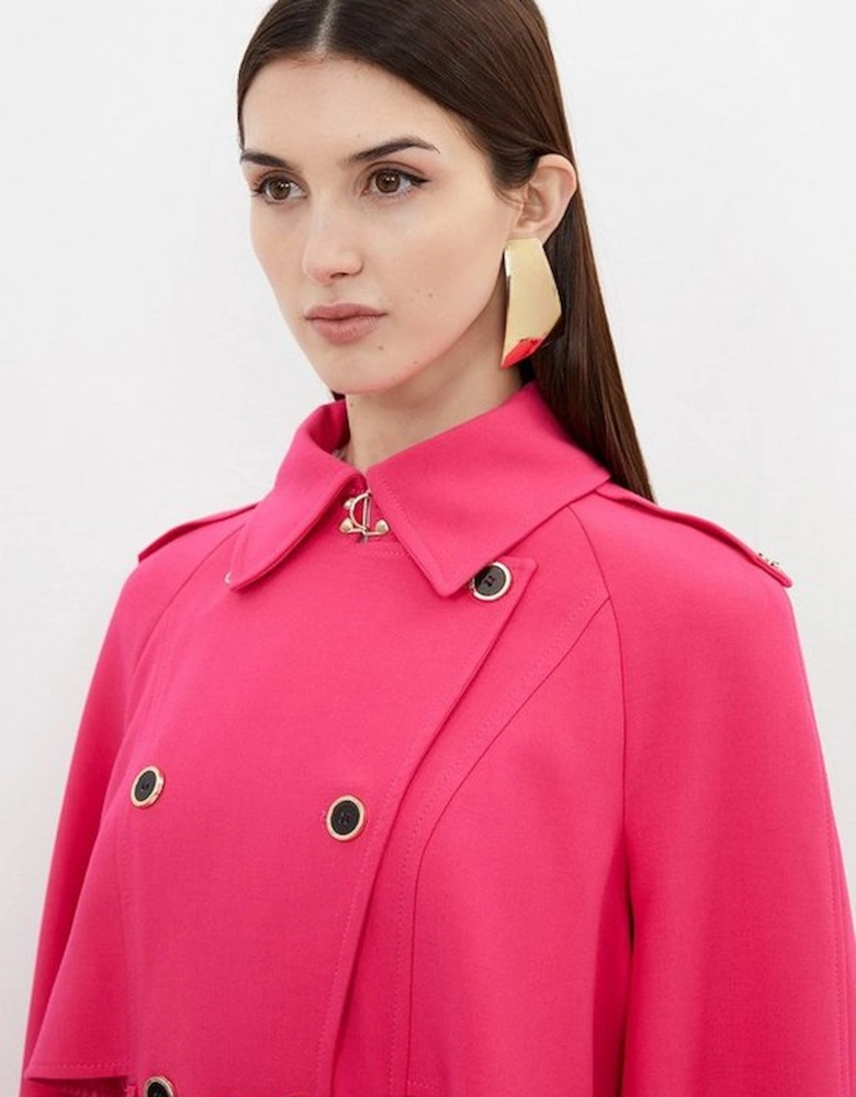 Tailored Compact Stretch Full Skirt Belted Trench Coat