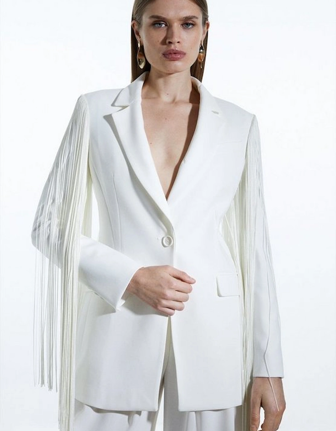 Compact Stretch Tassel Sleeve Detail Tailored Blazer, 5 of 4