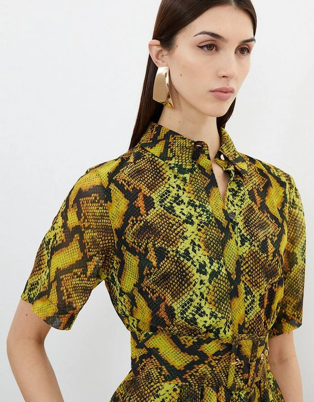 Snake Print Georgette Woven Shirt Mini Dress