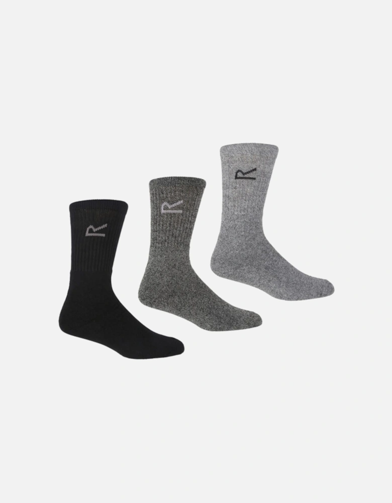 3 Pack Walking Crew Length Socks - Grey/Black 6-11 UK
