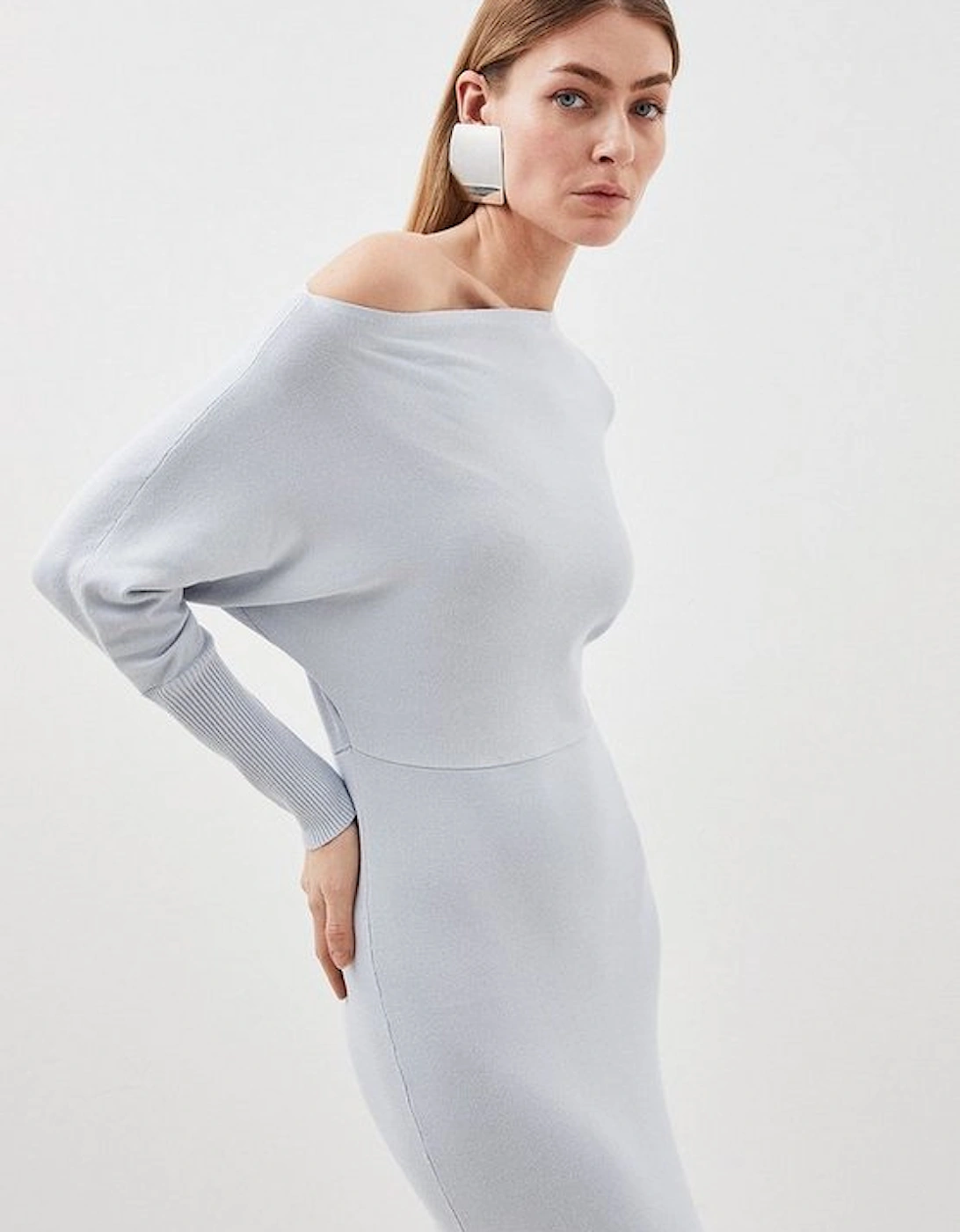 Viscose Blend Asymmetric Knitted Midiaxi Dress