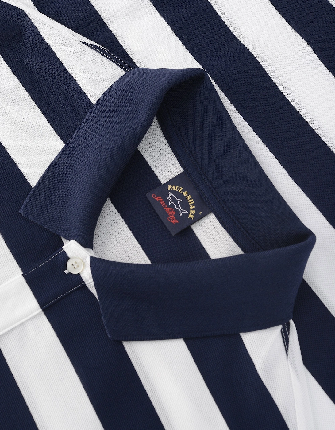 Stripe Pique Cotton Polo Shirt Navy