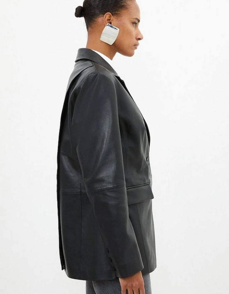 Leather Wrap Back Detail Single Breasted Blazer