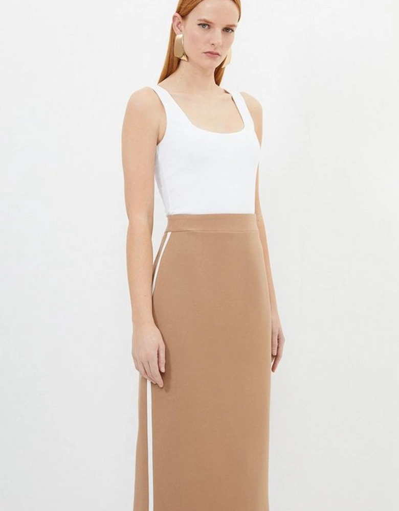 Compact Stretch Contrast Panel Tailored Maxi Pencil Skirt