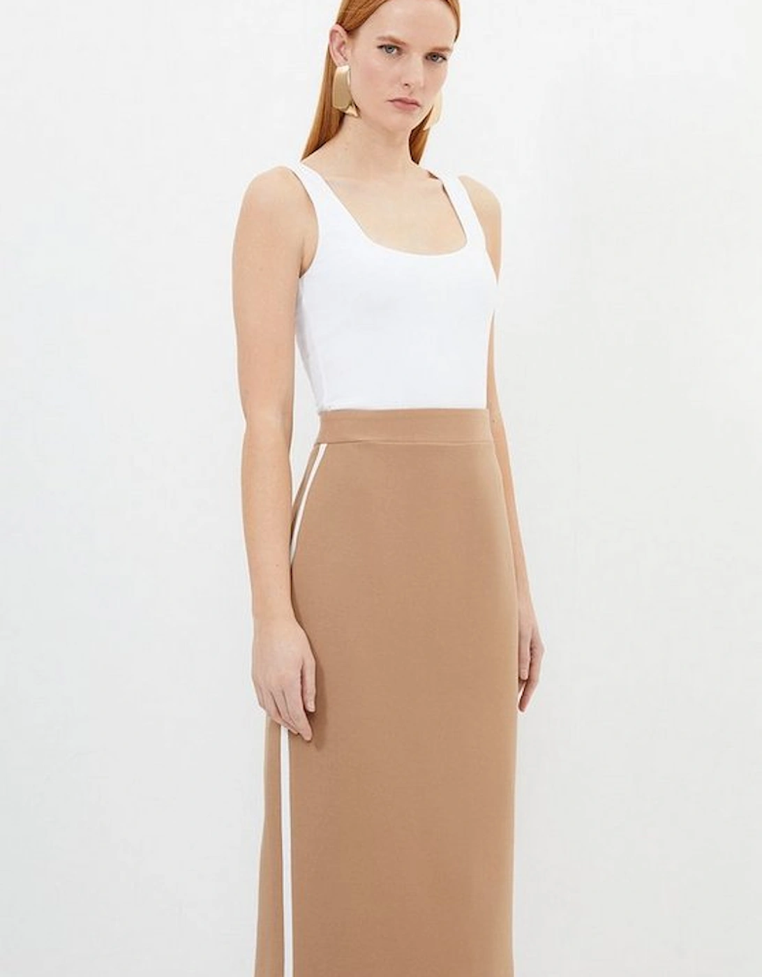Compact Stretch Contrast Panel Tailored Maxi Pencil Skirt, 5 of 4